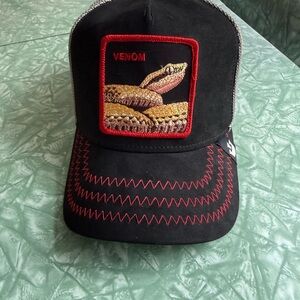 Goorin Bro Venom Snake Patch Trucker Hat - Black with Red Stitching